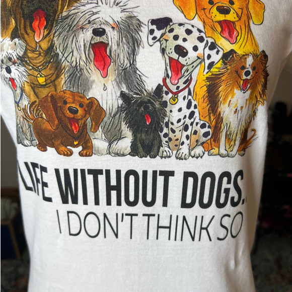New Port & Company T-shirt with Dogs "Life Without Dogs I Don't Think So" Size S - Picture 2 of 5